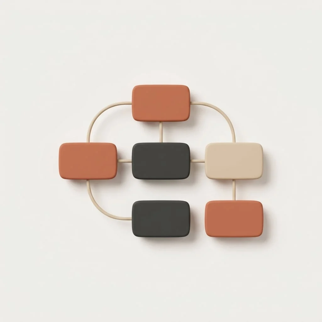 Geometric flowchart nodes connected by curved lines