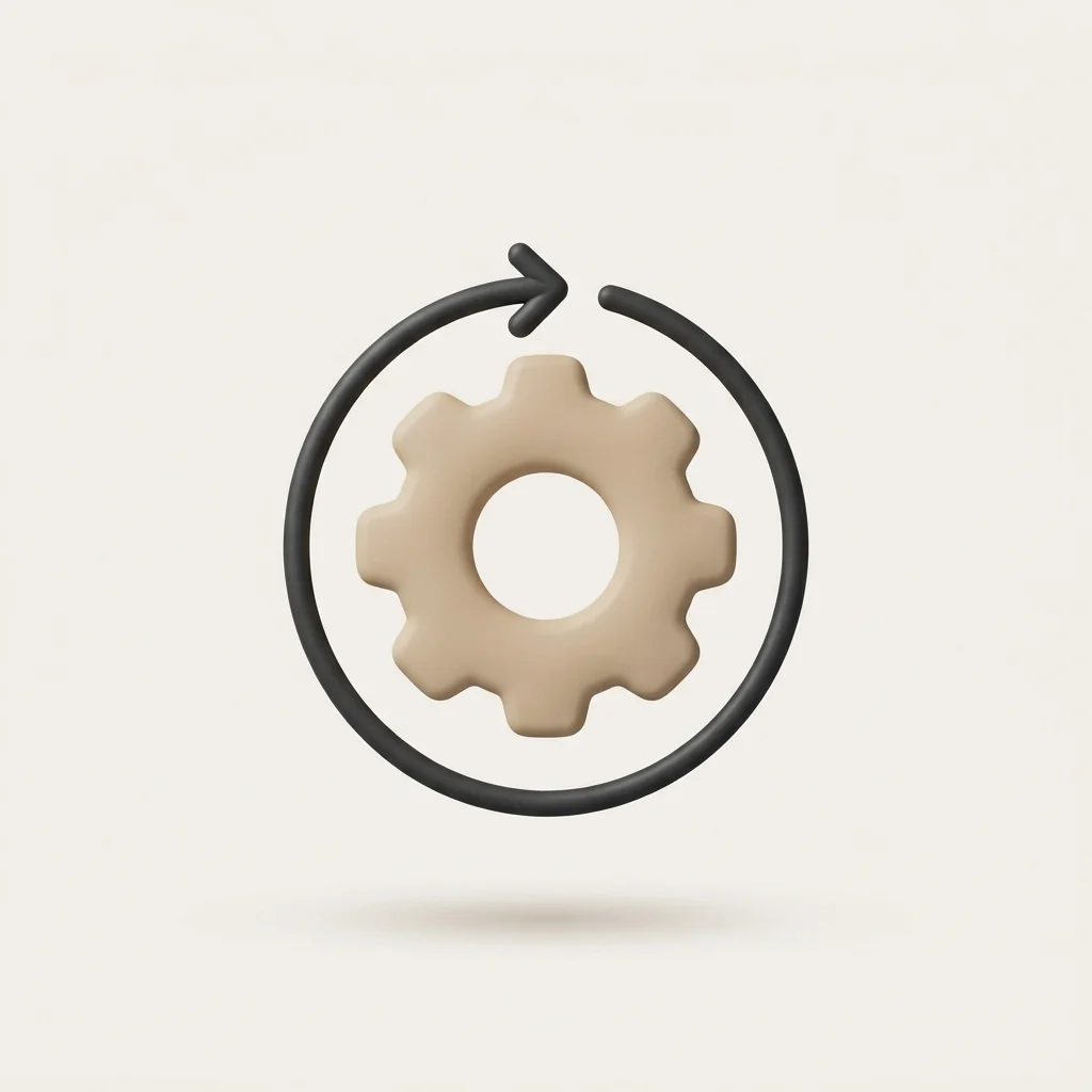 A gear shape with a thin looping arrow circling around it