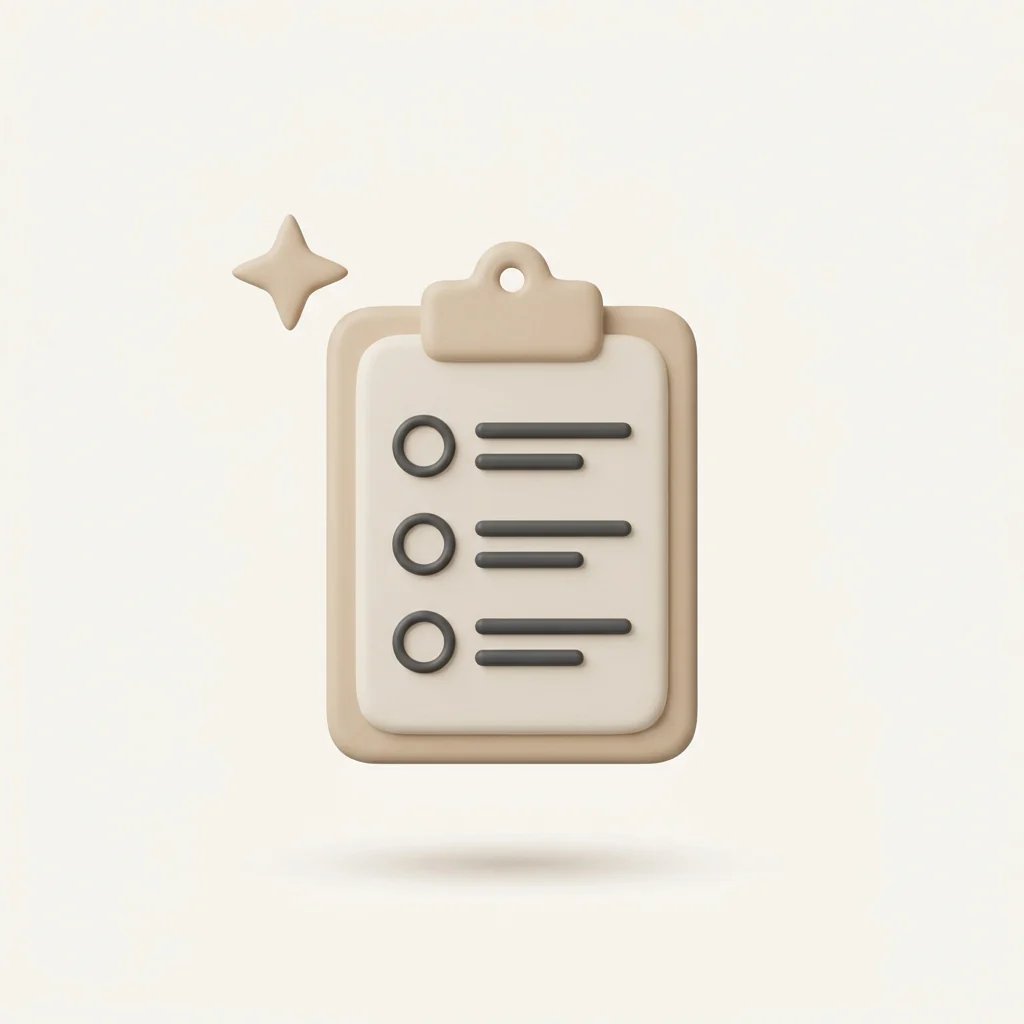 A checklist clipboard with a small spark above the corner