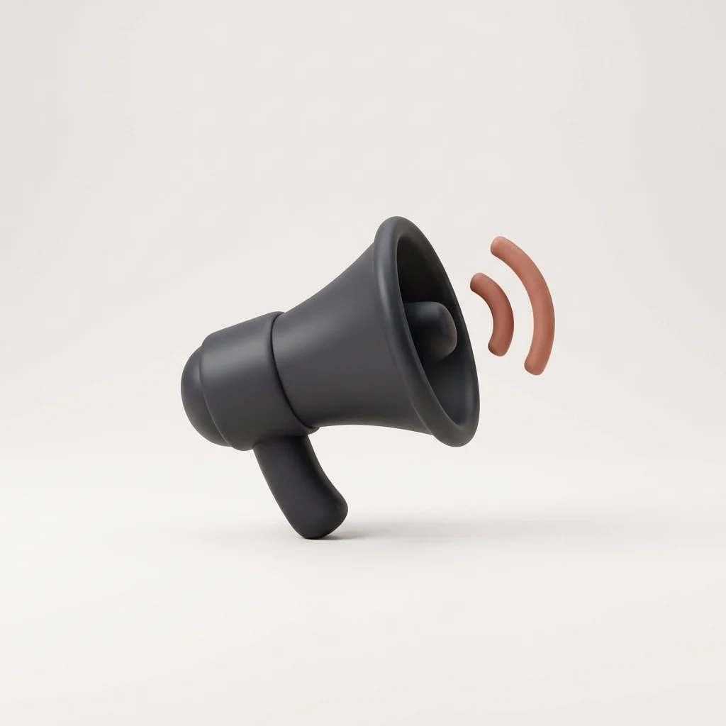 A megaphone with small sound wave arcs coming out of it