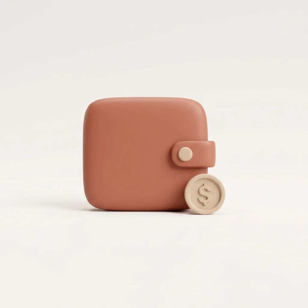 A wallet shape beside a small coin marked with a dollar sign